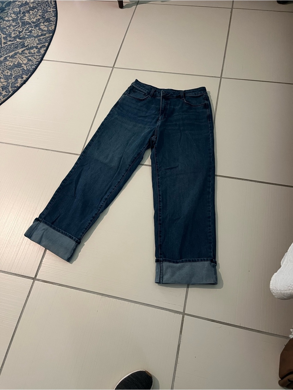 Time and Tru Dark Blue Boyfriend Jeans with Cuffed Hem